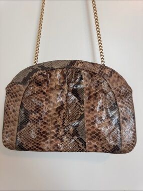 Vintage Genuine Python Snakeskin Shoulder Bag Gold Chain Exotic Leather